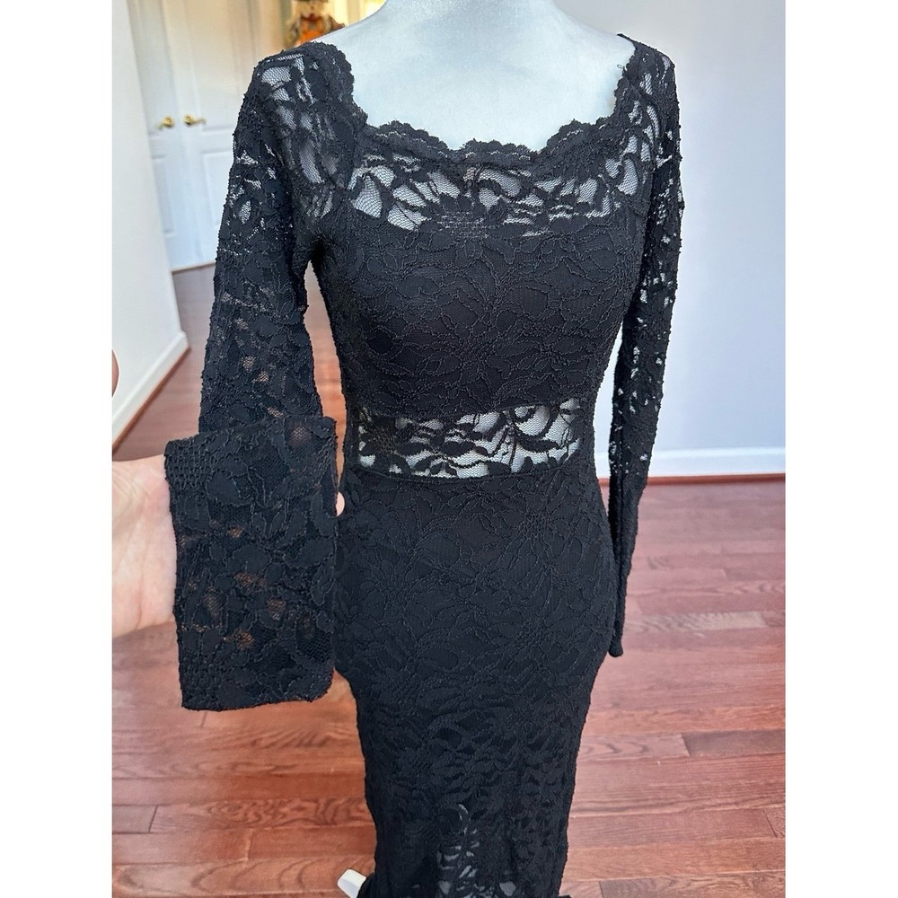 Vintage 2000s Jump Apparel Cutout Black Lace Off the Shoulder Sexy Formal Gown - Picture 2 of 11